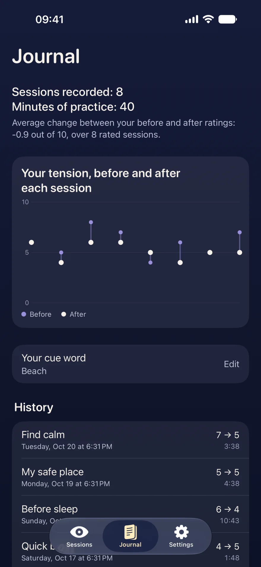 The EMDR Pocket journal with tension ratings before and after